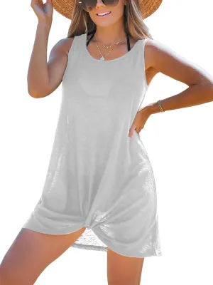 CUPSHE Womens Swimsuit Coverup Sleeveless Swimwear Beach Cover Ups Sheer Twisted Basic Tank Dress
