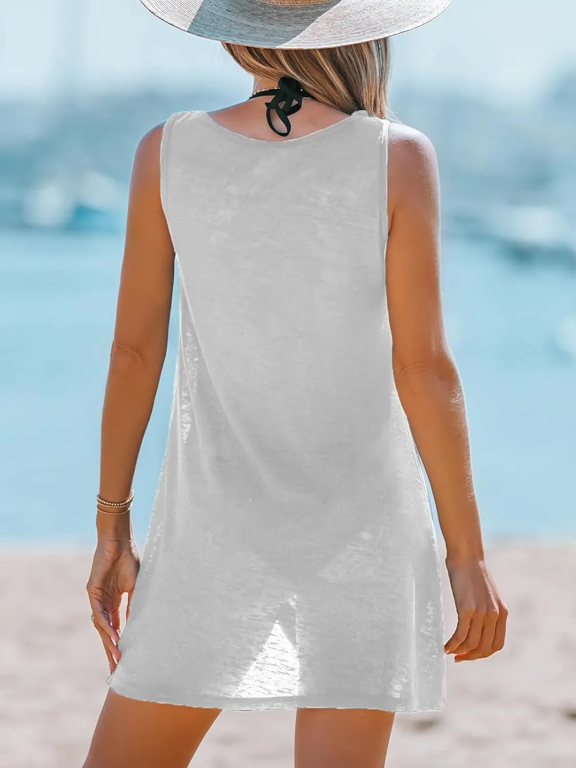 CUPSHE Womens Swimsuit Coverup Sleeveless Swimwear Beach Cover Ups Sheer Twisted Basic Tank Dress