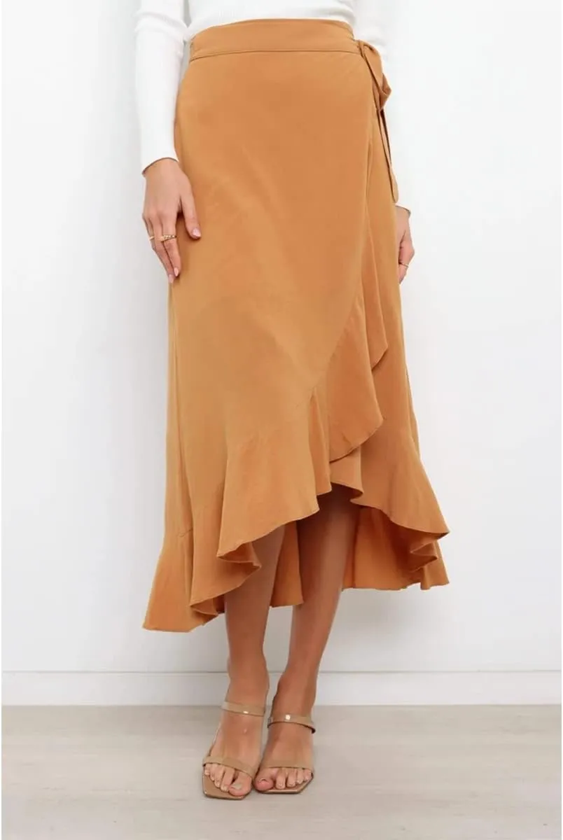 Daysskk Wrap Skirts for Women Asymmetrical Ruffle Skirt Midi Length