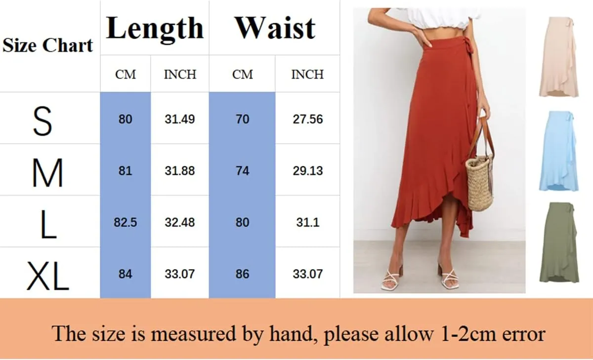 Daysskk Wrap Skirts for Women Asymmetrical Ruffle Skirt Midi Length