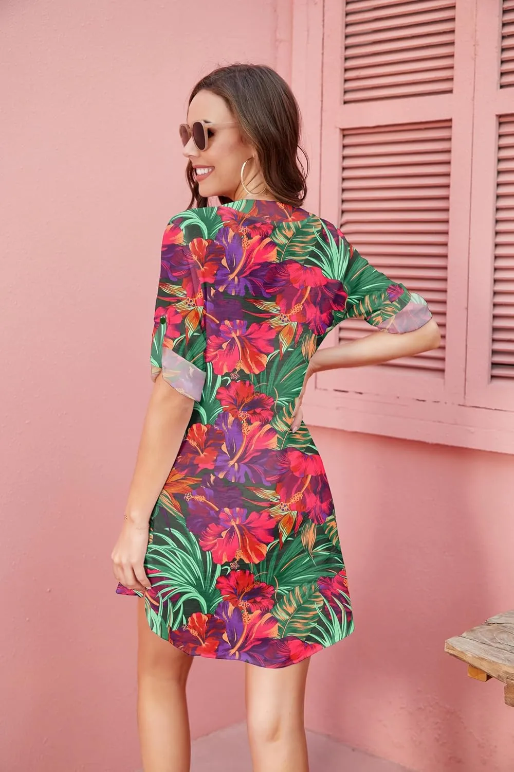 Ekouaer Bathing Suit Cover Up for Women V Neck Button Down Swimsuit Coverup Beach Dress Shirt S-3XL