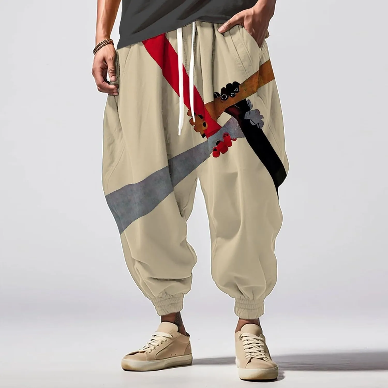 Elastic Waist Hippie Pant Cotton Casual Drawstring Men Elastic Waist with Elastic Waist Drawstring Yoga Jogger Pants