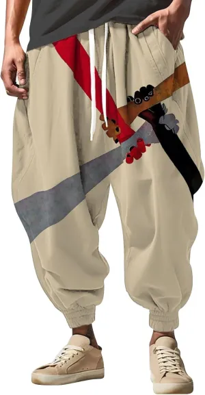 Elastic Waist Hippie Pant Cotton Casual Drawstring Men Elastic Waist with Elastic Waist Drawstring Yoga Jogger Pants