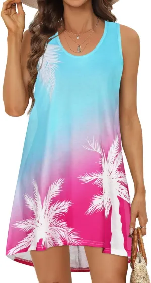 elescat Womens Swimsuit Cover Up Summer Sleeveless T Shirt Beach Dress Tank Bikini Coverups