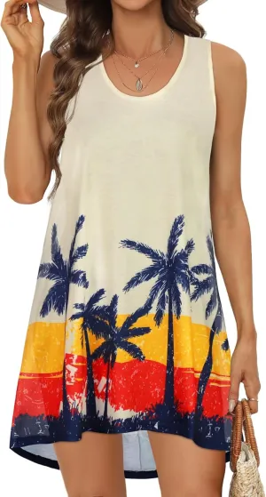 elescat Womens Swimsuit Cover Up Summer Sleeveless T Shirt Beach Dress Tank Bikini Coverups