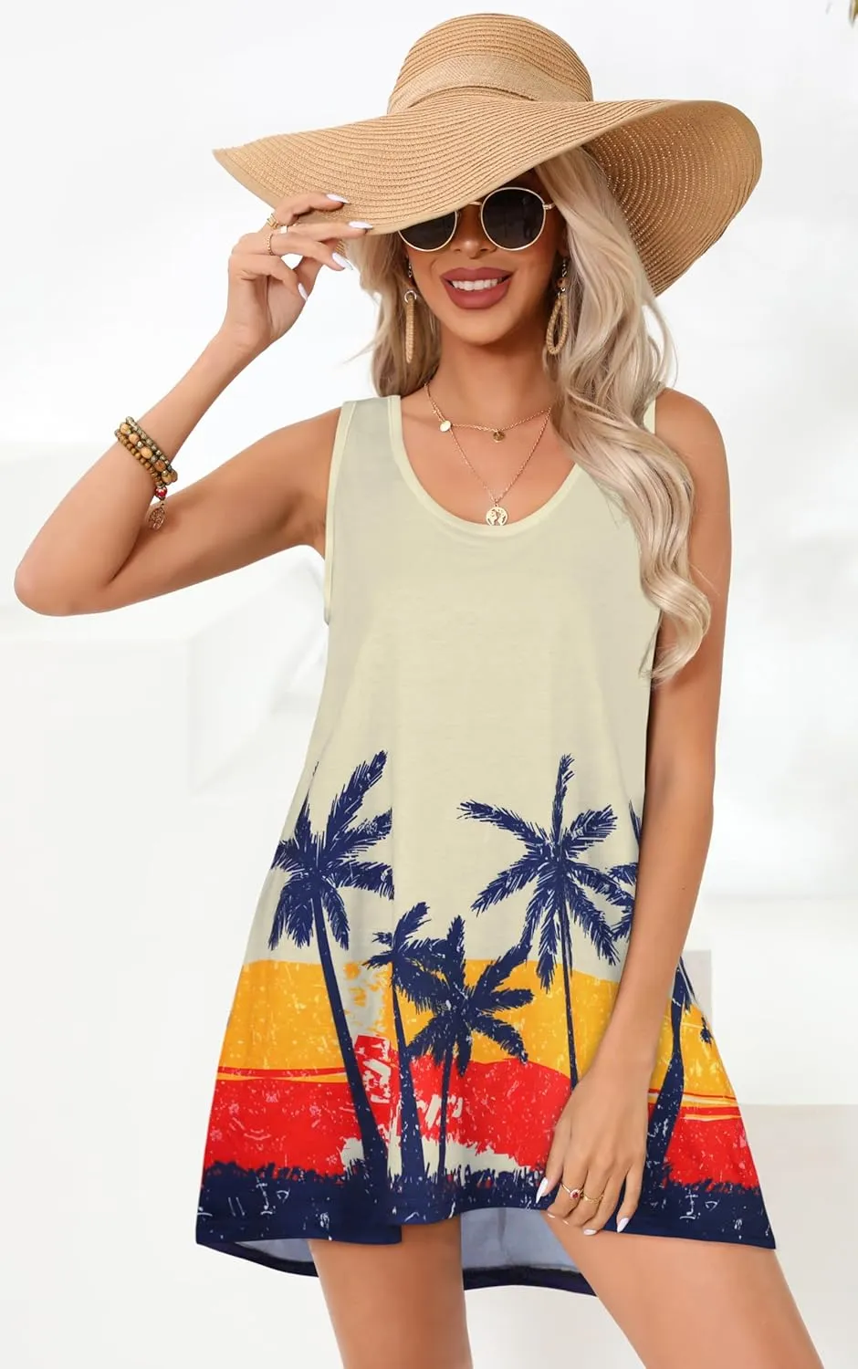 elescat Womens Swimsuit Cover Up Summer Sleeveless T Shirt Beach Dress Tank Bikini Coverups