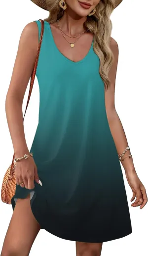 ETCYY NEW Womens Summer Dresses Loose V Neck Sleeveless Sundresses Beach Swimsuit Coverup Dress with Pockets