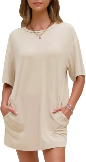 EXLURA Women's Summer Short Sleeve T Shirt Dress Casual Crewneck Resort Wear Tops Sundress Vacation Cruise Beach Outfits 2025