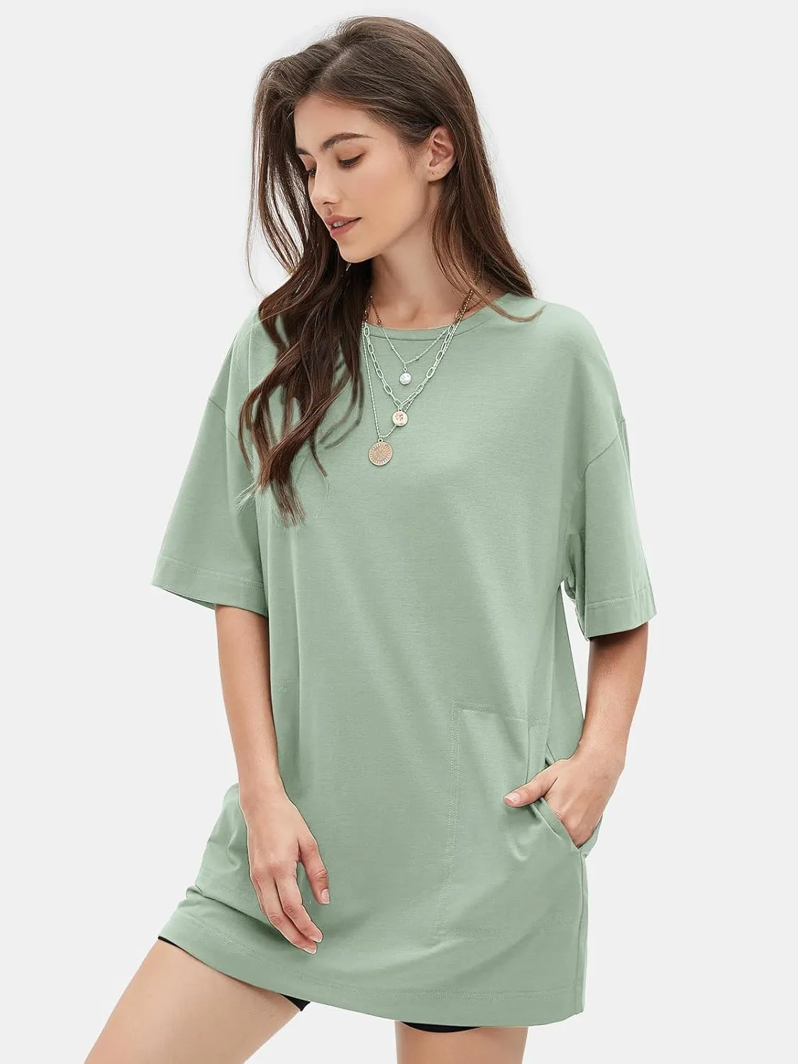 EXLURA Women's Summer Short Sleeve T Shirt Dress Casual Crewneck Resort Wear Tops Sundress Vacation Cruise Beach Outfits 2025