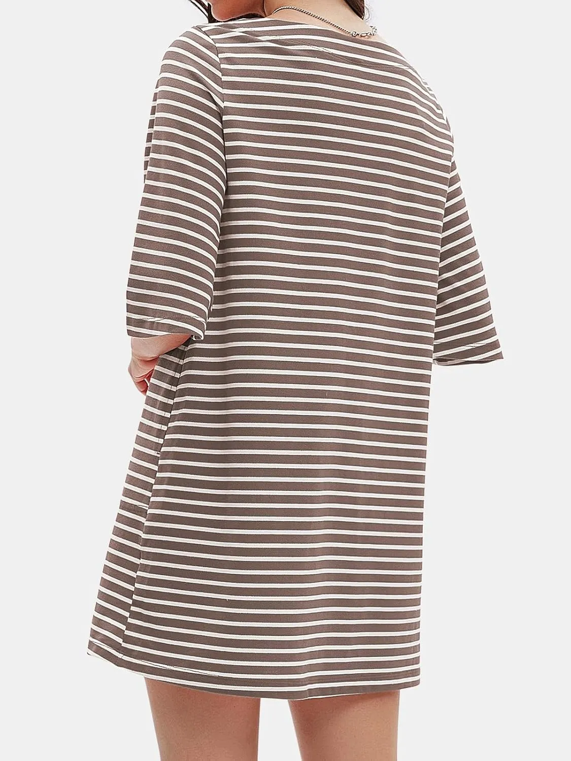 EXLURA Women's Summer T Shirt Dress Casual Short Sleeve Loose Striped Mini Dresses 2025 Vacation Beach Sundress Pockets