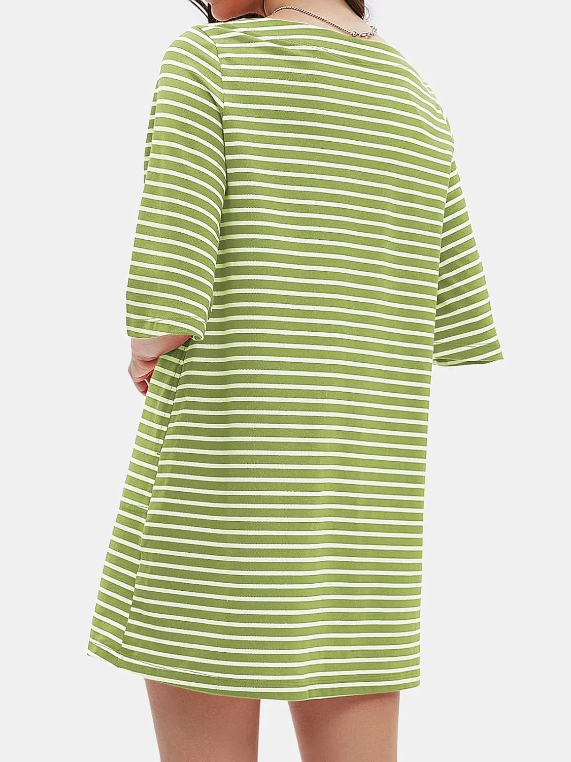 EXLURA Women's Summer T Shirt Dress Casual Short Sleeve Loose Striped Mini Dresses 2025 Vacation Beach Sundress Pockets
