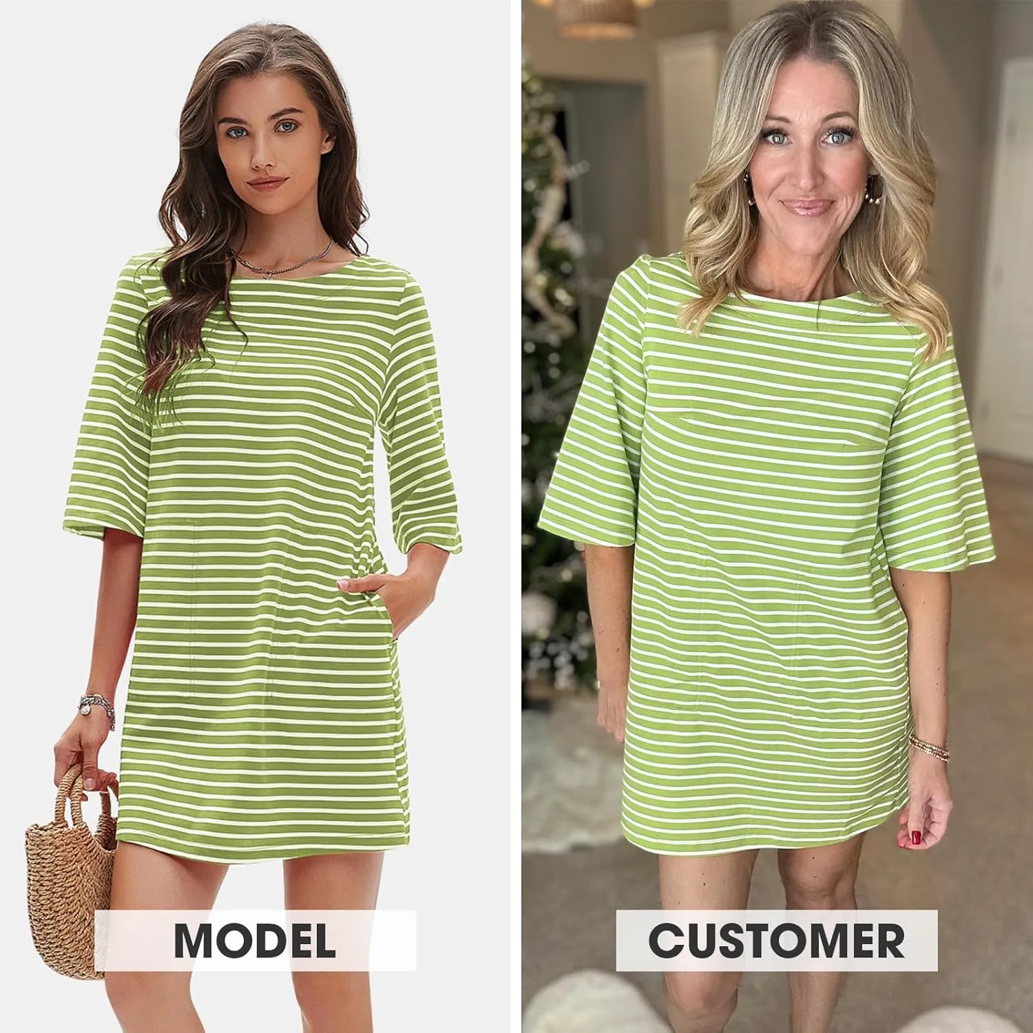 EXLURA Women's Summer T Shirt Dress Casual Short Sleeve Loose Striped Mini Dresses 2025 Vacation Beach Sundress Pockets