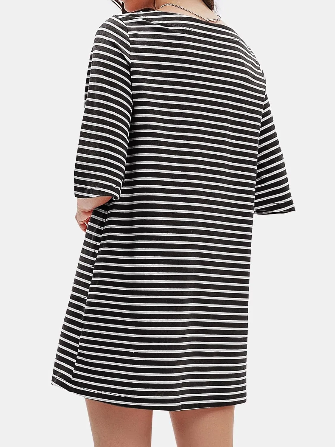 EXLURA Women's Summer T Shirt Dress Casual Short Sleeve Loose Striped Mini Dresses 2025 Vacation Beach Sundress Pockets