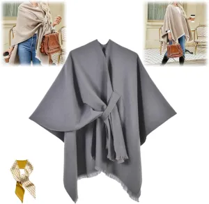 Front Wrap Cardigan Shawl Capes Cross Front Ponchos Stylish Cloak Shawl Fall Winter Wrap,Women Casual Solid Oversized Ponchos