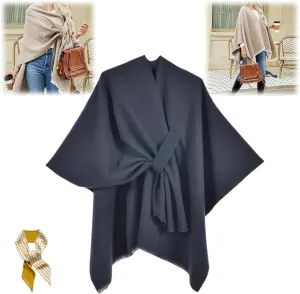 Front Wrap Cardigan Shawl Capes Cross Front Ponchos Stylish Cloak Shawl Fall Winter Wrap,Women Casual Solid Oversized Ponchos