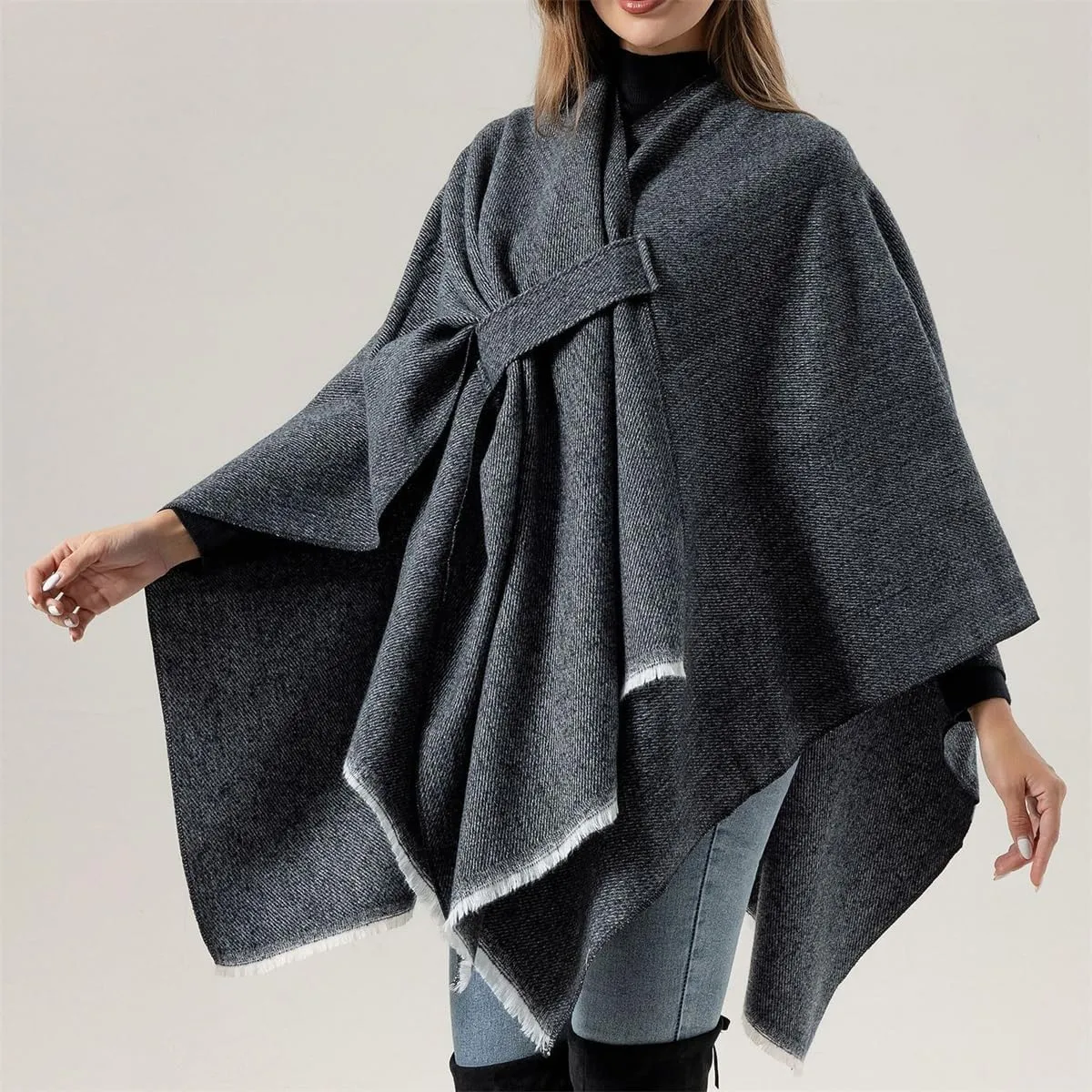 Front Wrap Cardigan Shawl Capes Cross Front Ponchos Stylish Cloak Shawl Fall Winter Wrap,Women Casual Solid Oversized Ponchos