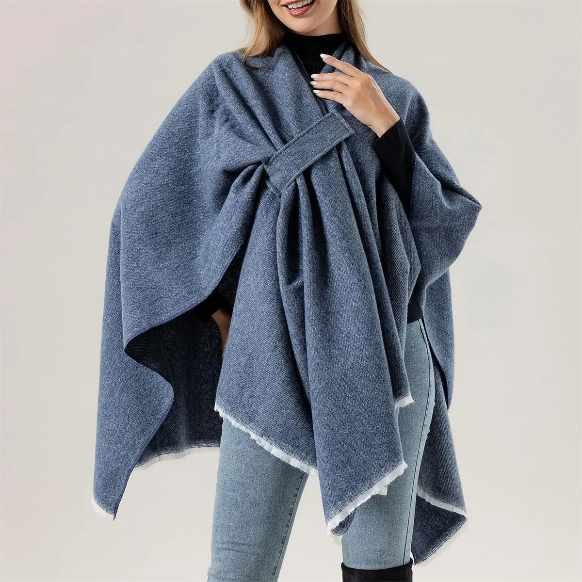 Front Wrap Cardigan Shawl Capes Cross Front Ponchos Stylish Cloak Shawl Fall Winter Wrap,Women Casual Solid Oversized Ponchos