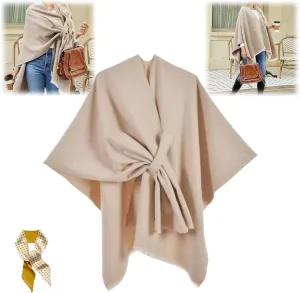 Front Wrap Cardigan Shawl Capes Cross Front Ponchos Stylish Cloak Shawl Fall Winter Wrap,Women Casual Solid Oversized Ponchos