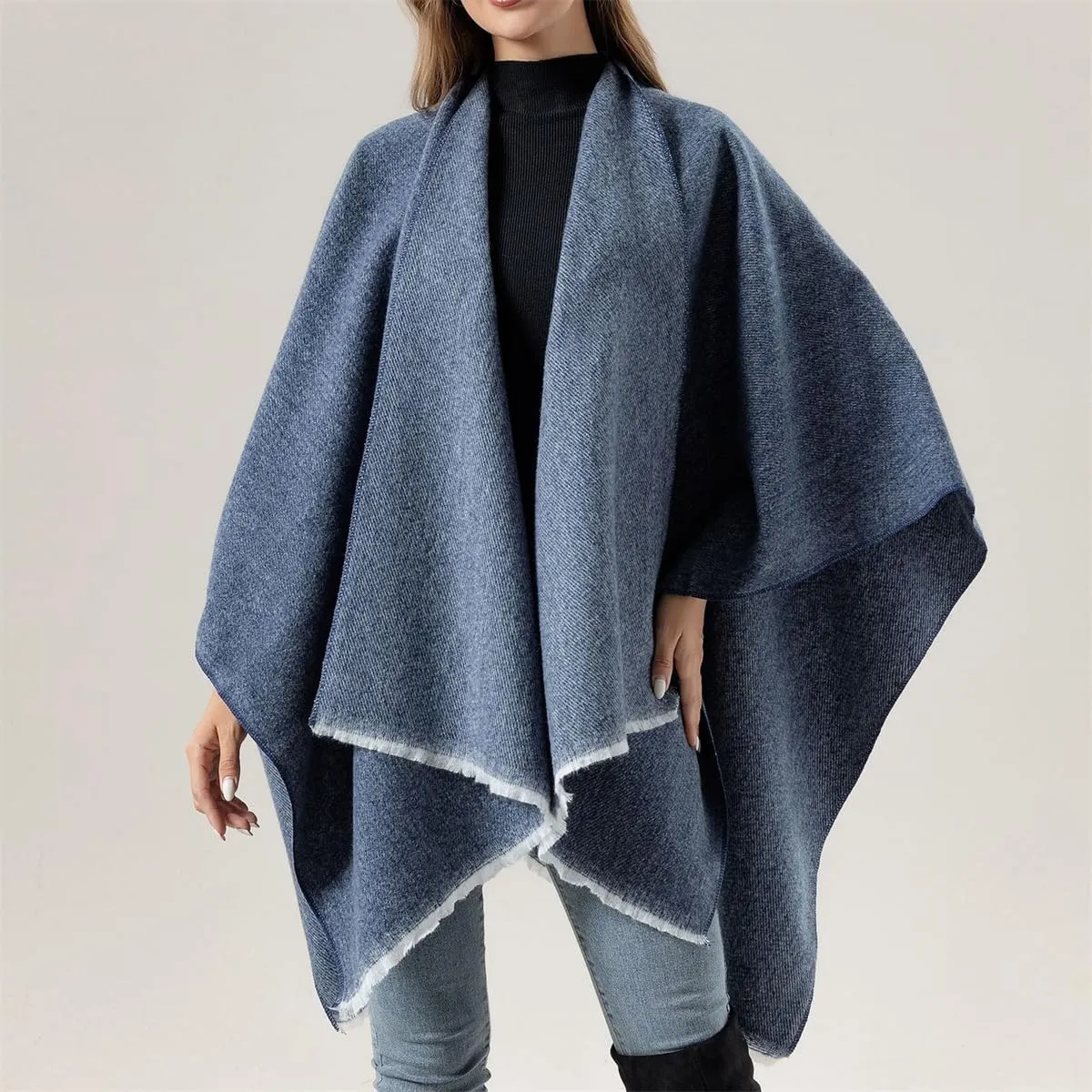 Front Wrap Cardigan Shawl Capes Cross Front Ponchos Stylish Cloak Shawl Fall Winter Wrap,Women Casual Solid Oversized Ponchos