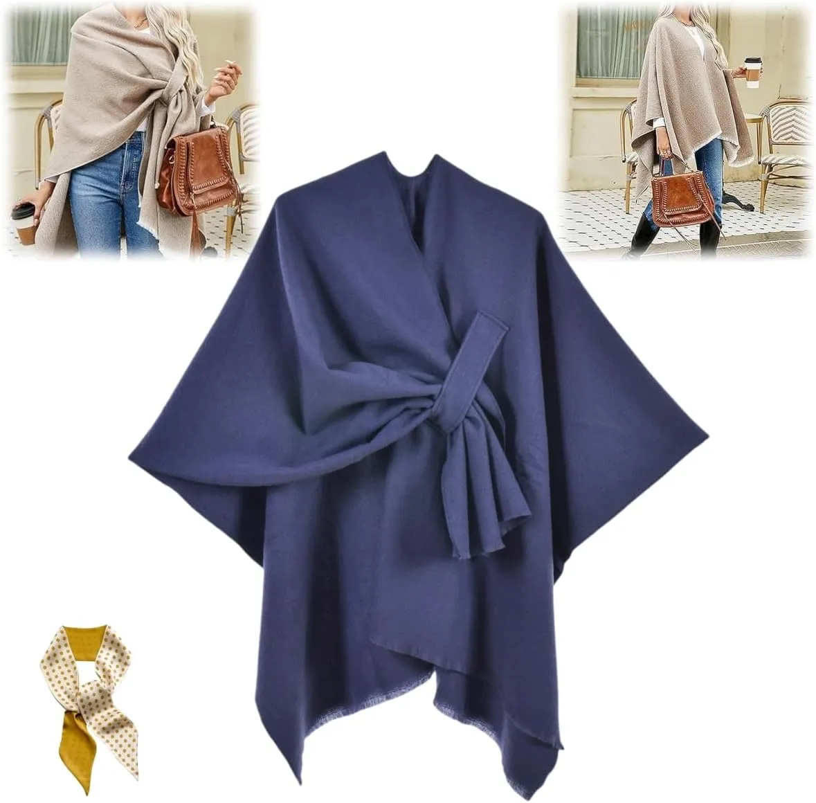 Front Wrap Cardigan Shawl Capes Cross Front Ponchos Stylish Cloak Shawl Fall Winter Wrap,Women Casual Solid Oversized Ponchos