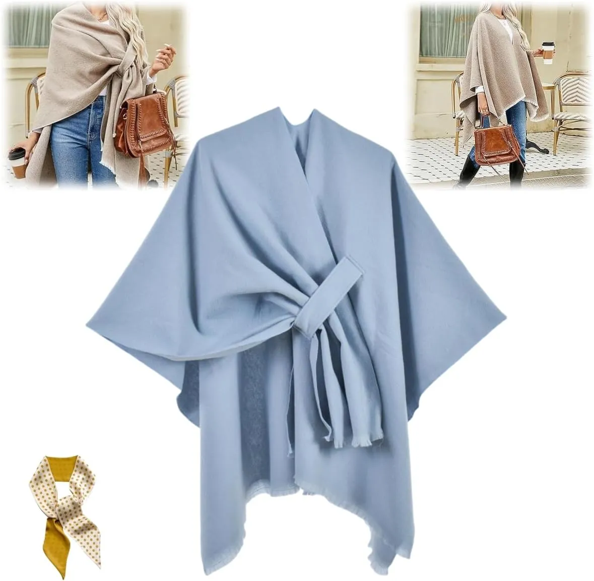Front Wrap Cardigan Shawl Capes Cross Front Ponchos Stylish Cloak Shawl Fall Winter Wrap,Women Casual Solid Oversized Ponchos