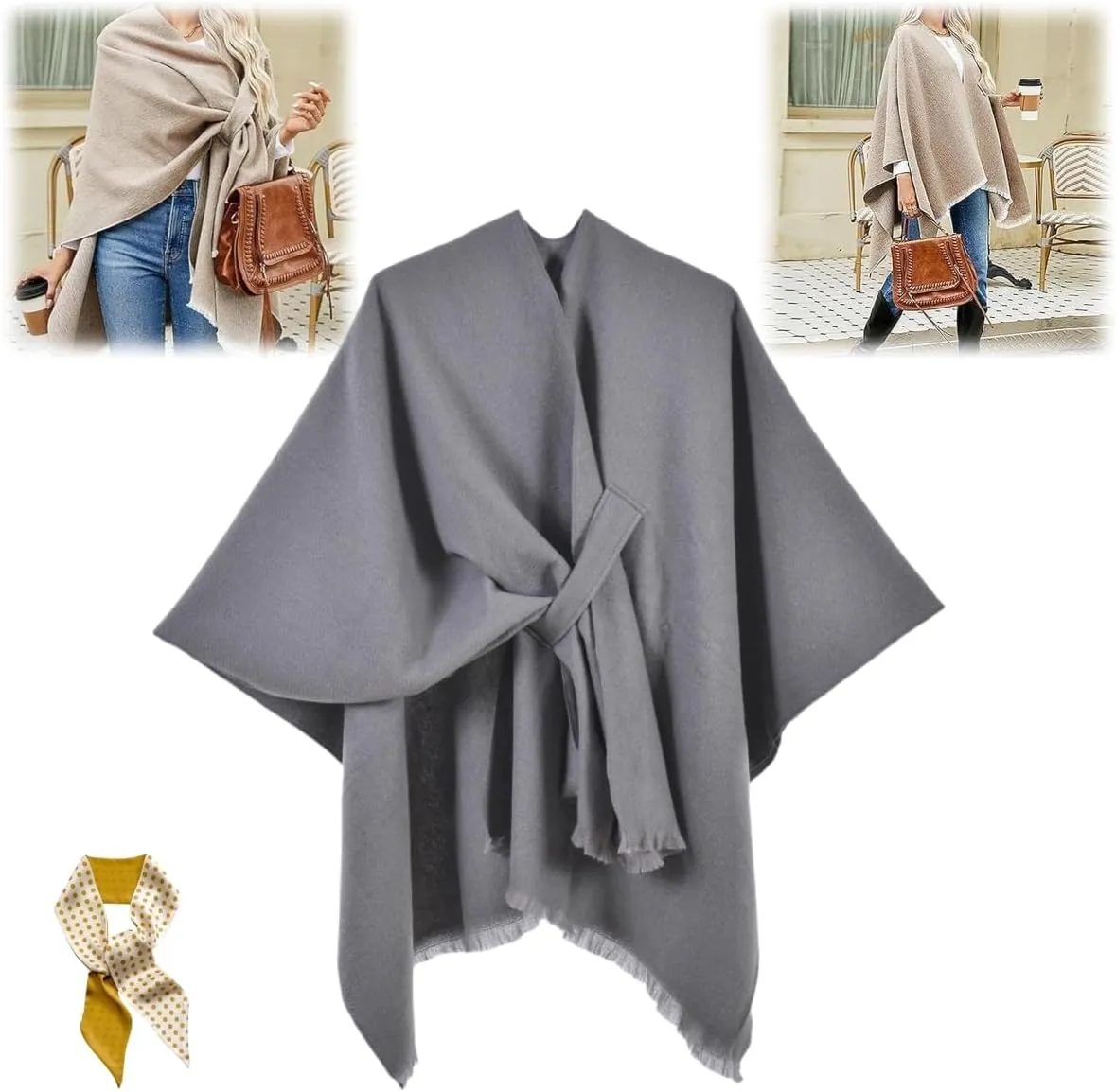 Front Wrap Cardigan Shawl Capes Cross Front Ponchos Stylish Cloak Shawl Fall Winter Wrap,Women Casual Solid Oversized Ponchos