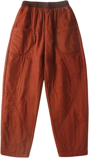 GGUHHU Womens Winter Padded Harem Pants Color Block Elastic Waist Loose Fit Warm Trousers Slacks
