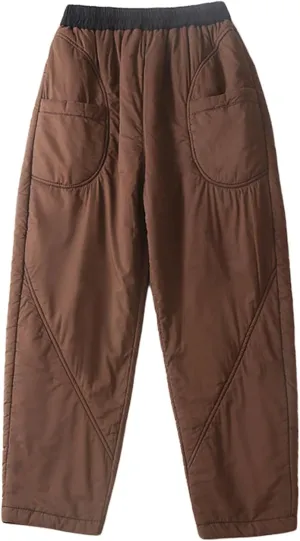 GGUHHU Womens Winter Padded Harem Pants Color Block Elastic Waist Loose Fit Warm Trousers Slacks