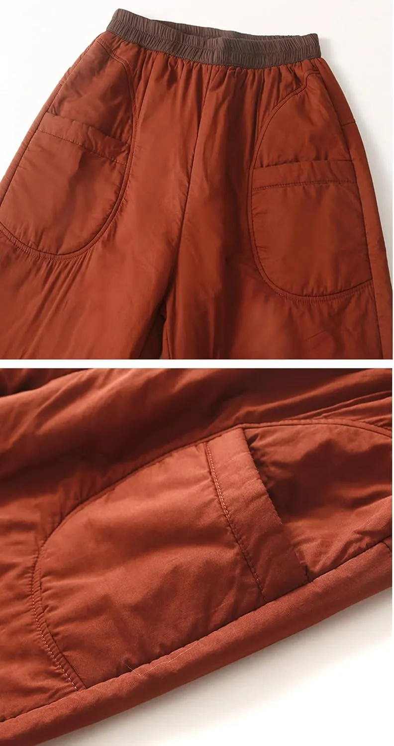 GGUHHU Womens Winter Padded Harem Pants Color Block Elastic Waist Loose Fit Warm Trousers Slacks
