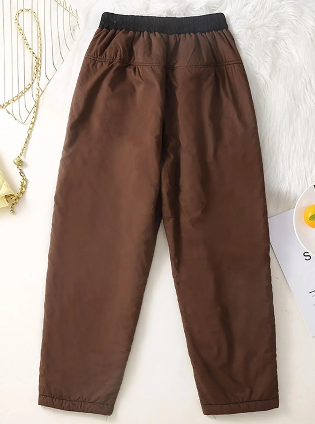 GGUHHU Womens Winter Padded Harem Pants Color Block Elastic Waist Loose Fit Warm Trousers Slacks