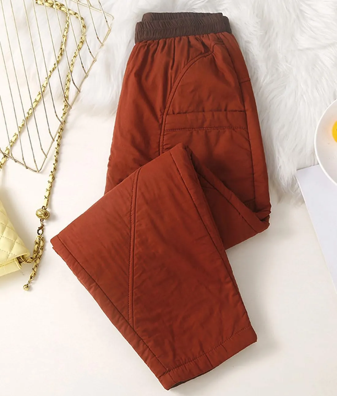 GGUHHU Womens Winter Padded Harem Pants Color Block Elastic Waist Loose Fit Warm Trousers Slacks