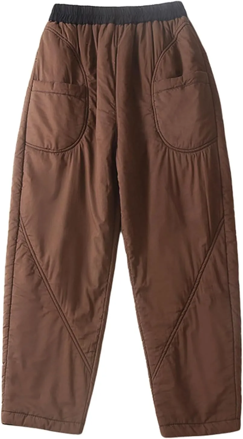 GGUHHU Womens Winter Padded Harem Pants Color Block Elastic Waist Loose Fit Warm Trousers Slacks