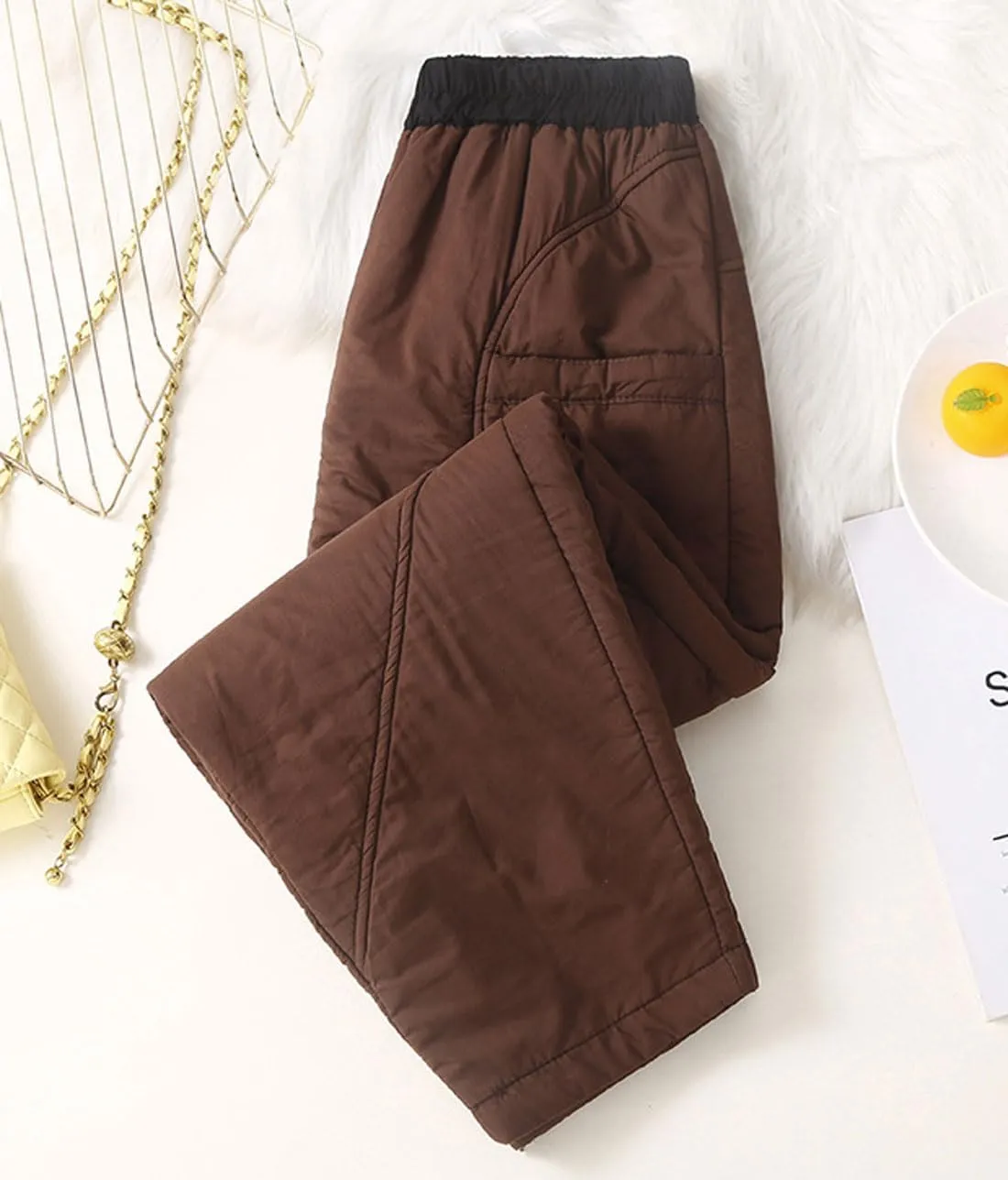 GGUHHU Womens Winter Padded Harem Pants Color Block Elastic Waist Loose Fit Warm Trousers Slacks