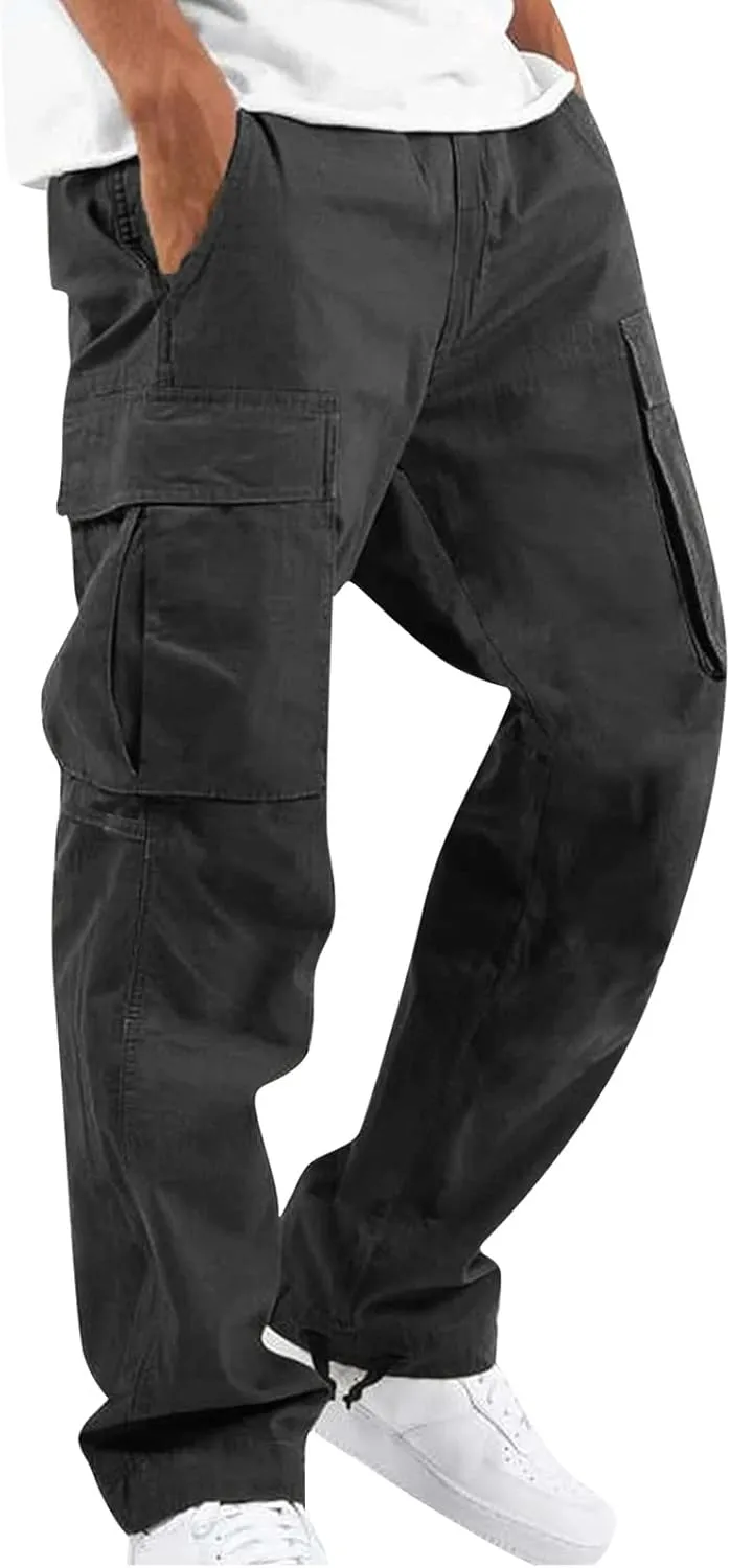 GOFULY Mens Cargo Pants Baggy Fashion Sweatpants with Pockets and Draw String with Pocket Casual Pants Joggers Trousers