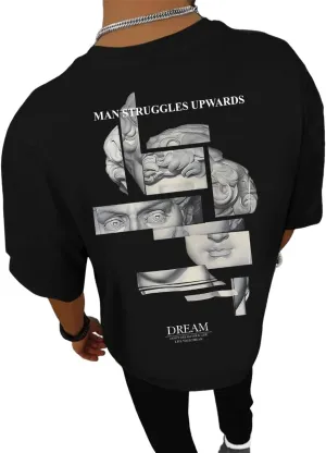 GORGLITTER Men's Cool Graphic T Shirts Oversized Short Sleeve Drop Shoulder Crewneck Tee Top