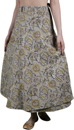 Green-Tint Printed Wrap Around Long Skirt from Rajasthan