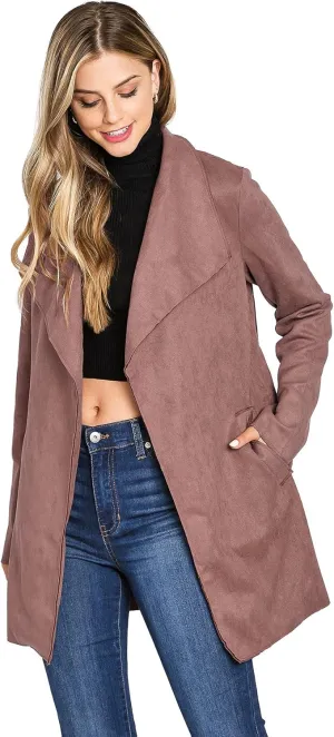 Haute Monde Women's Faux Suede Wrap Trench Coat