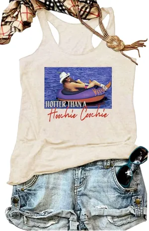 Hotter Than a Hoochie Coochie Tank Tops for Women Vintage Country Music Graphic Hawaiian Racerback T Shirt