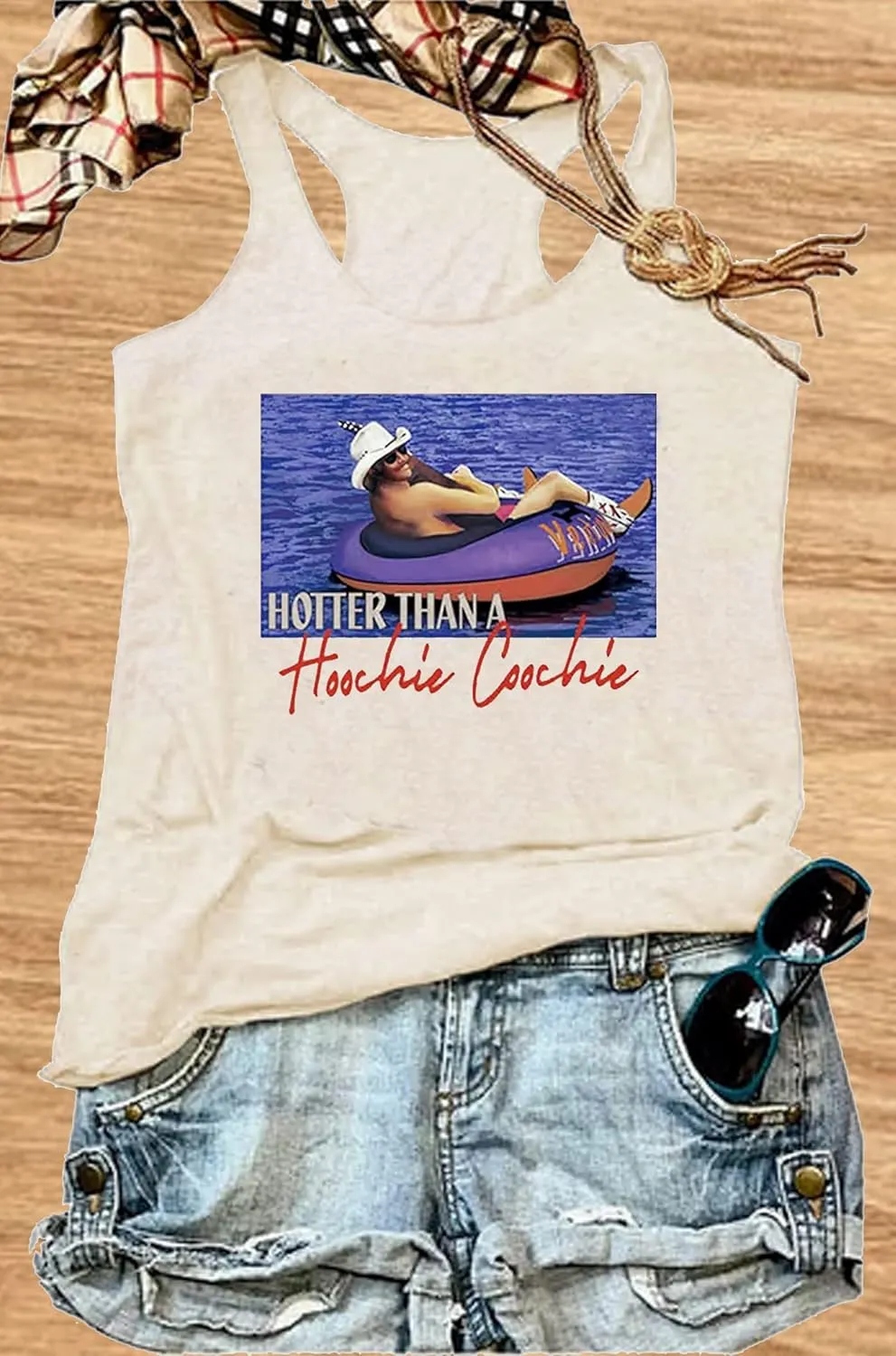Hotter Than a Hoochie Coochie Tank Tops for Women Vintage Country Music Graphic Hawaiian Racerback T Shirt