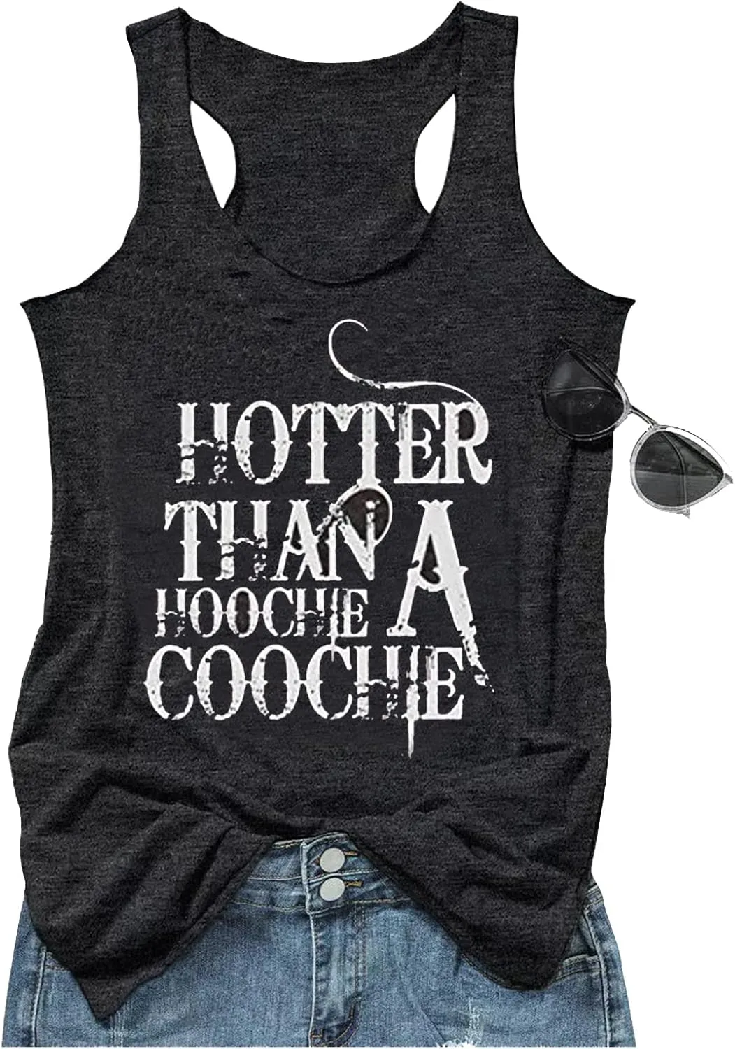 Hotter Than a Hoochie Coochie Tank Tops for Women Vintage Country Music Graphic Hawaiian Racerback T Shirt