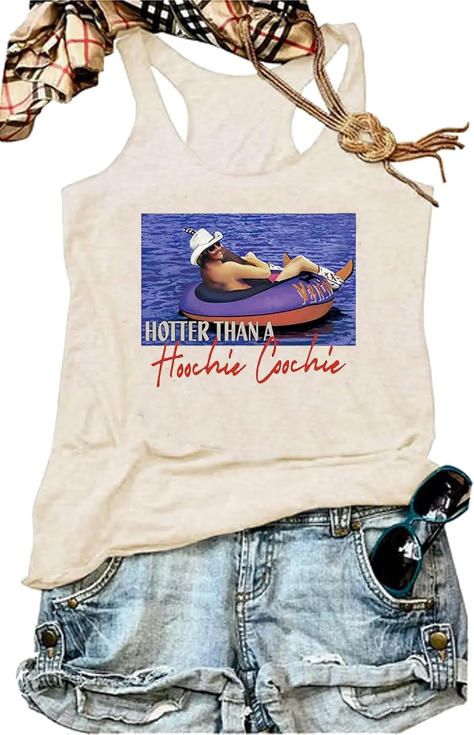 Hotter Than a Hoochie Coochie Tank Tops for Women Vintage Country Music Graphic Hawaiian Racerback T Shirt