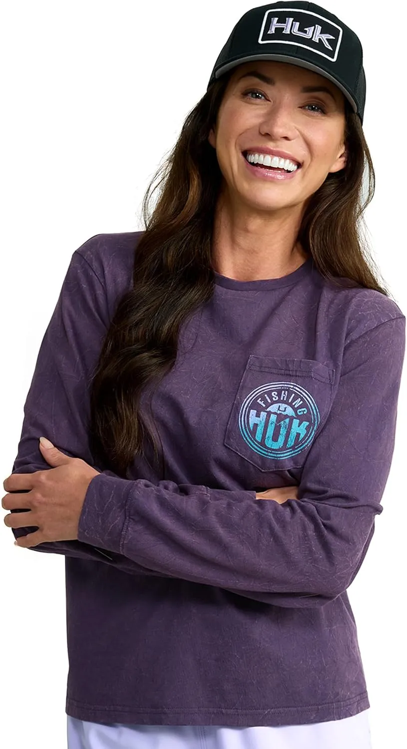 HUK Women's Short Sleeve Mineral Wash Pocket Tee, Fishing T-Shirt