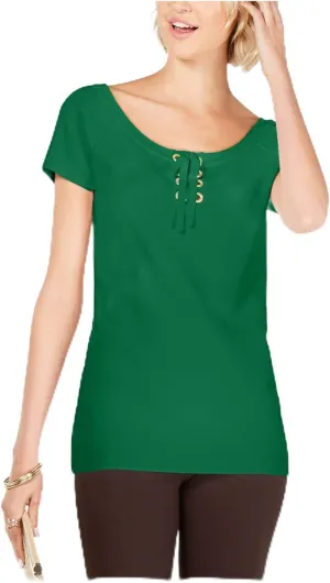 INC Womens Green Short Sleeve Scoop Neck T-Shirt Petites PP
