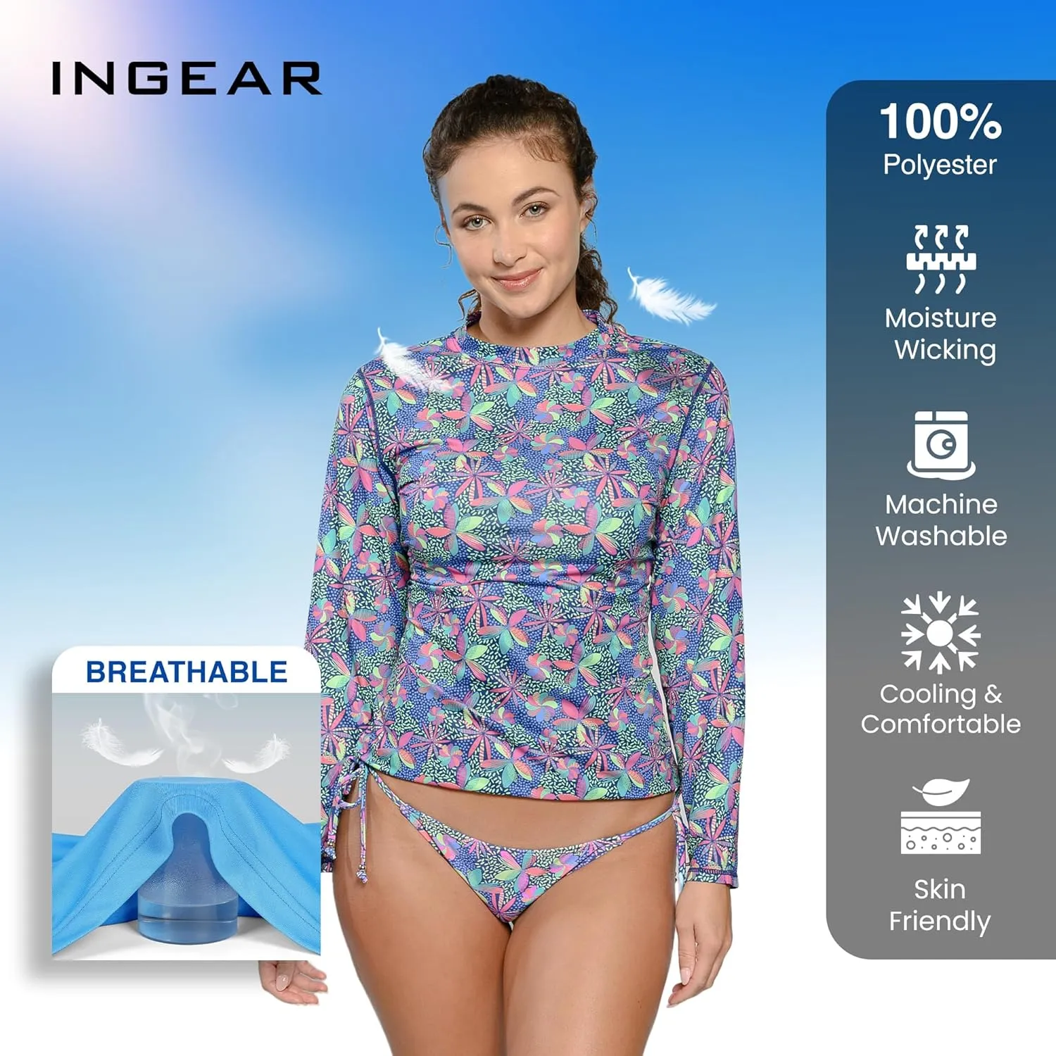 INGEAR Sun Shirt Beach Coverup for Women's Workout Tops Size