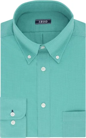 IZOD Men's Regular Fit Stretch Check Buttondown Collar Dress Shirt