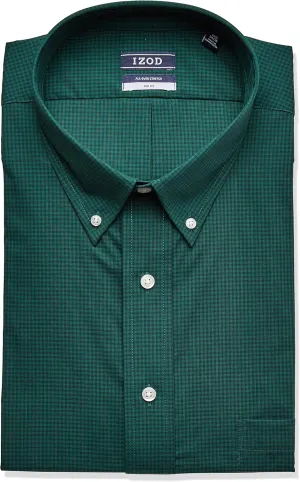 IZOD Men's Regular Fit Stretch Check Buttondown Collar Dress Shirt