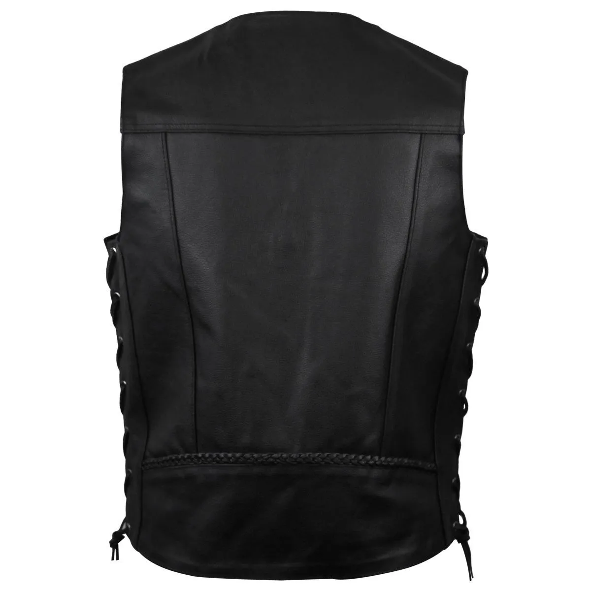 Jafrum Men's Black Straight Bottom Buffalo Nickel Snaps Motorcycle Leather Vest