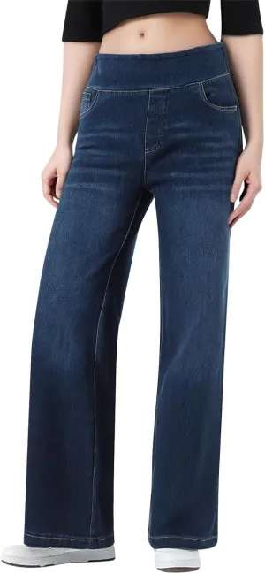 Jeans for Women 2025 New Pull On Wide Leg High Waist Stretchy Denim Pants Straight Tummy Control Loose Baggy Trendy Trousers