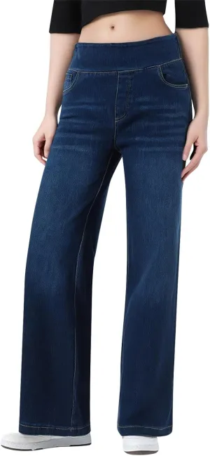 Jeans for Women 2025 New Pull On Wide Leg High Waist Stretchy Denim Pants Straight Tummy Control Loose Baggy Trendy Trousers