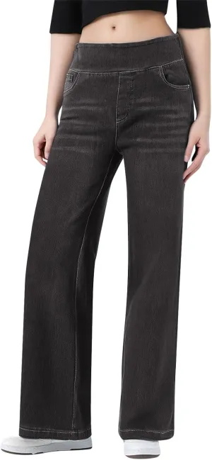 Jeans for Women 2025 New Pull On Wide Leg High Waist Stretchy Denim Pants Straight Tummy Control Loose Baggy Trendy Trousers